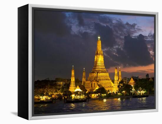 Buddhist Temple Lit Up at Dawn, Wat Arun, Chao Phraya River, Bangkok, Thailand-null-Framed Premier Image Canvas