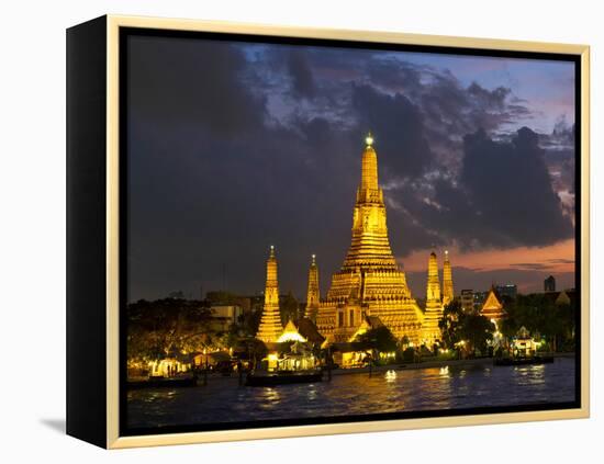 Buddhist Temple Lit Up at Dawn, Wat Arun, Chao Phraya River, Bangkok, Thailand-null-Framed Premier Image Canvas