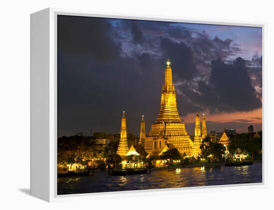 Buddhist Temple Lit Up at Dawn, Wat Arun, Chao Phraya River, Bangkok, Thailand-null-Framed Premier Image Canvas