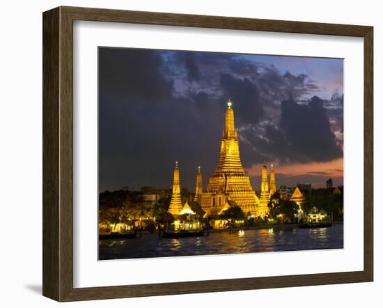 Buddhist Temple Lit Up at Dawn, Wat Arun, Chao Phraya River, Bangkok, Thailand-null-Framed Premium Photographic Print