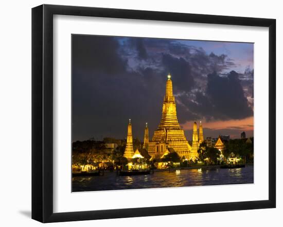 Buddhist Temple Lit Up at Dawn, Wat Arun, Chao Phraya River, Bangkok, Thailand-null-Framed Photographic Print