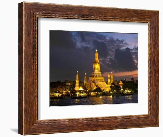 Buddhist Temple Lit Up at Dawn, Wat Arun, Chao Phraya River, Bangkok, Thailand-null-Framed Photographic Print