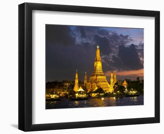 Buddhist Temple Lit Up at Dawn, Wat Arun, Chao Phraya River, Bangkok, Thailand-null-Framed Photographic Print