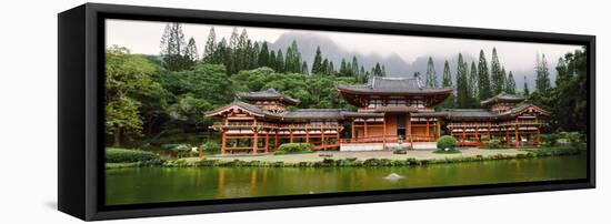 Buddhist Temple with Mountain in the Background, Byodo-In Temple, Koolau Range, Oahu, Hawaii, Usa-null-Framed Stretched Canvas