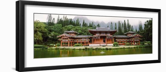Buddhist Temple with Mountain in the Background, Byodo-In Temple, Koolau Range, Oahu, Hawaii, Usa-null-Framed Photographic Print