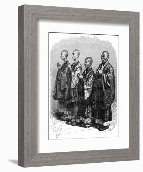 Buddhists in Prayer, Japan, 19th Century-A de Neuville-Framed Giclee Print