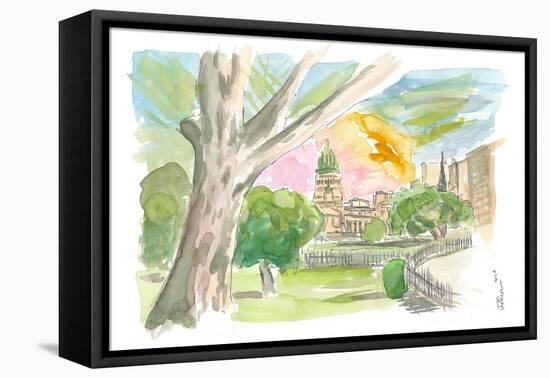 Buenos Aires Relaxing in Park with Congress View-M. Bleichner-Framed Stretched Canvas