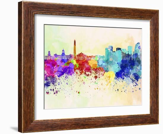 Buenos Aires Skyline in Watercolor Background-paulrommer-Framed Art Print