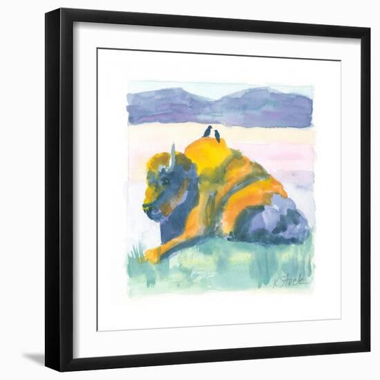 Buffalo And Birds-Kerstin Stock-Framed Art Print