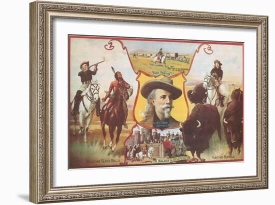 Buffalo Bill with Indians and Bison-null-Framed Premium Giclee Print