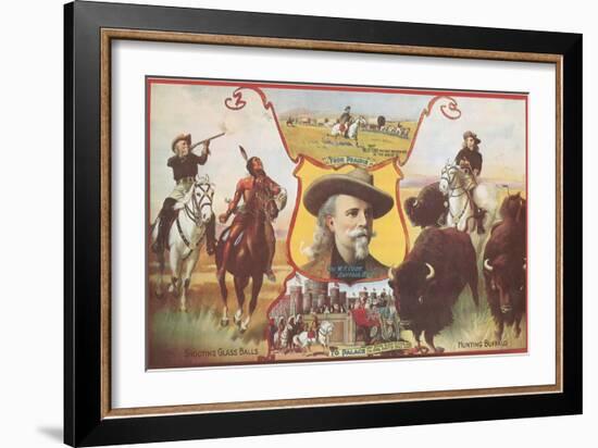 Buffalo Bill with Indians and Bison-null-Framed Premium Giclee Print