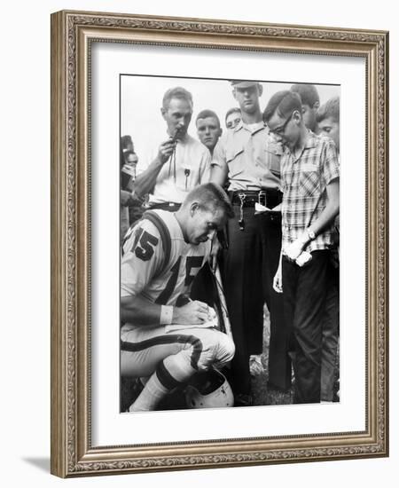 Buffalo Bills Player Jack Kemp Signs His Autograph for a Boy on August 4, 1964-null-Framed Photo