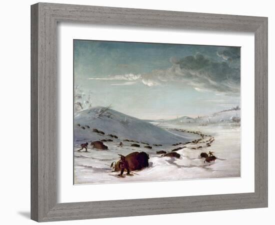 Buffalo Chase In Winter-George Catlin-Framed Giclee Print