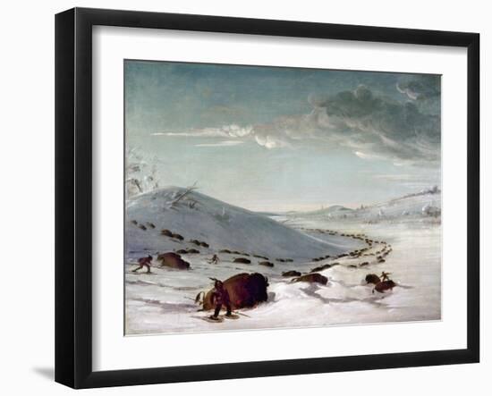 Buffalo Chase In Winter-George Catlin-Framed Giclee Print