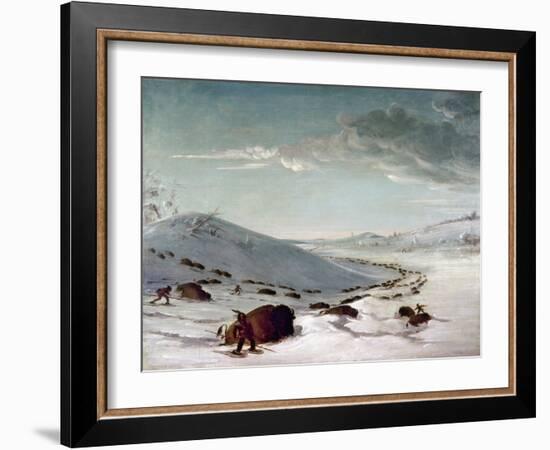 Buffalo Chase In Winter-George Catlin-Framed Giclee Print