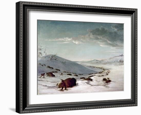 Buffalo Chase In Winter-George Catlin-Framed Giclee Print