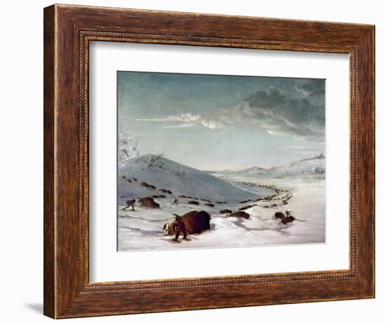 Buffalo Chase In Winter-George Catlin-Framed Giclee Print