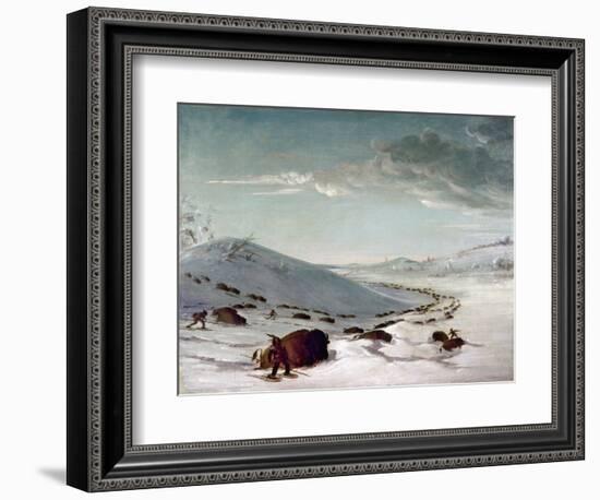 Buffalo Chase In Winter-George Catlin-Framed Giclee Print