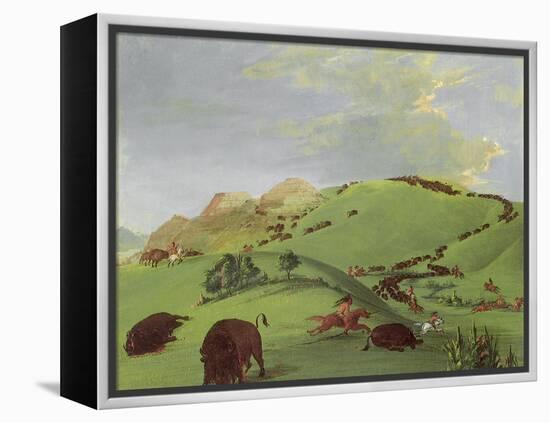 Buffalo Chase, Mouth of the Yellowstone, 1833-George Catlin-Framed Premier Image Canvas