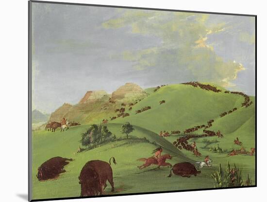 Buffalo Chase, Mouth of the Yellowstone, 1833-George Catlin-Mounted Giclee Print