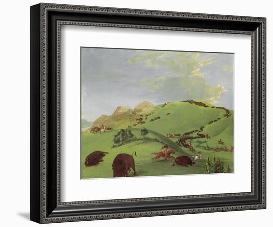 Buffalo Chase, Mouth of the Yellowstone, 1833-George Catlin-Framed Giclee Print
