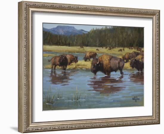 Buffalo Crossing-Jack Sorenson-Framed Art Print