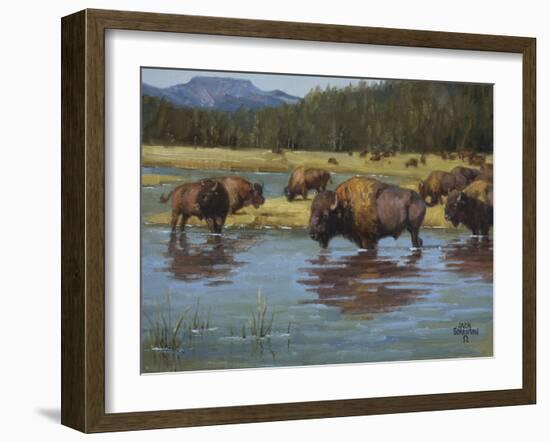 Buffalo Crossing-Jack Sorenson-Framed Art Print