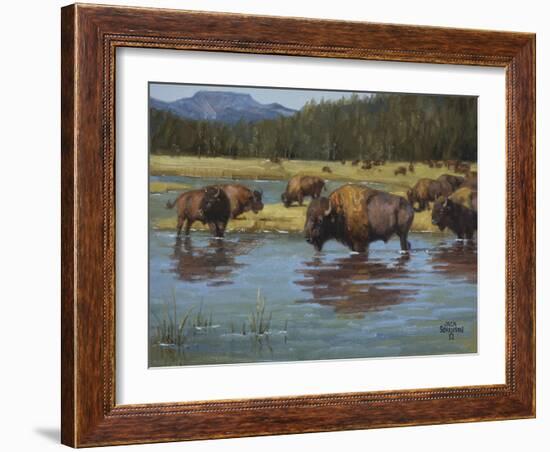Buffalo Crossing-Jack Sorenson-Framed Art Print