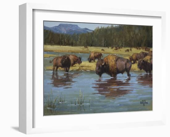 Buffalo Crossing-Jack Sorenson-Framed Art Print