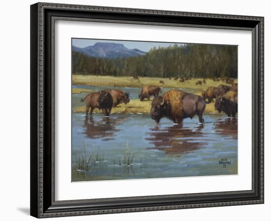 Buffalo Crossing-Jack Sorenson-Framed Art Print