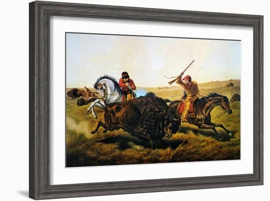 Buffalo Hunt, 1862-Currier & Ives-Framed Giclee Print