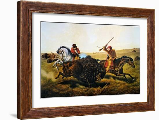 Buffalo Hunt, 1862-Currier & Ives-Framed Giclee Print