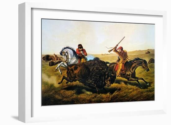 Buffalo Hunt, 1862-Currier & Ives-Framed Giclee Print