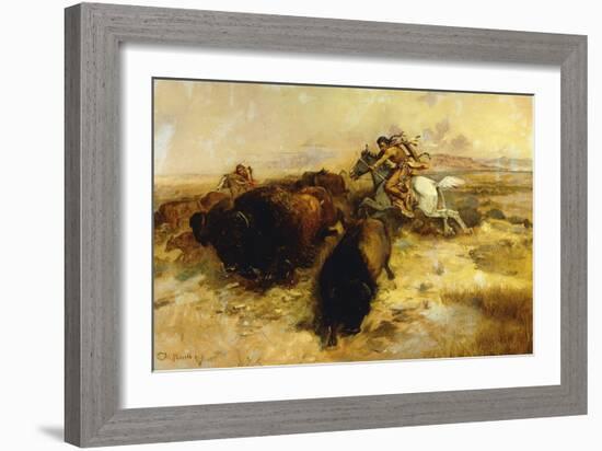 Buffalo Hunt, 1897-Charles Marion Russell-Framed Giclee Print