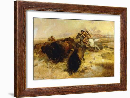 Buffalo Hunt, 1897-Charles Marion Russell-Framed Giclee Print