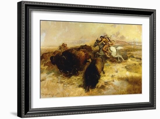 Buffalo Hunt, 1897-Charles Marion Russell-Framed Giclee Print