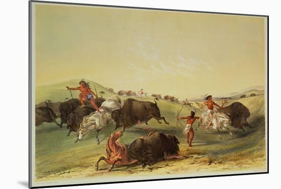 Buffalo Hunt, Plate 7 from Catlin's North American Indian Collection, by Mcgahey, Day and Haghe-George Catlin-Mounted Giclee Print