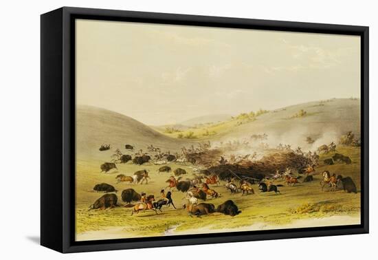 Buffalo Hunt, Surround, circa 1832-George Catlin-Framed Premier Image Canvas