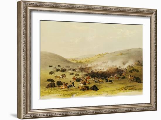 Buffalo Hunt, Surround, circa 1832-George Catlin-Framed Giclee Print