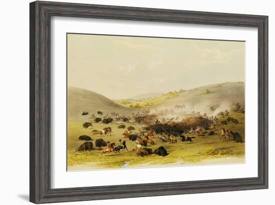 Buffalo Hunt, Surround, circa 1832-George Catlin-Framed Giclee Print