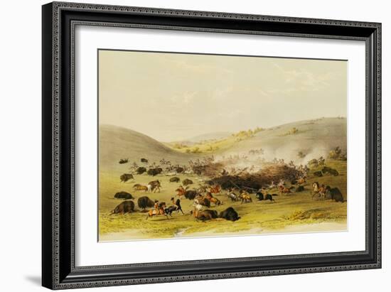 Buffalo Hunt, Surround, circa 1832-George Catlin-Framed Giclee Print