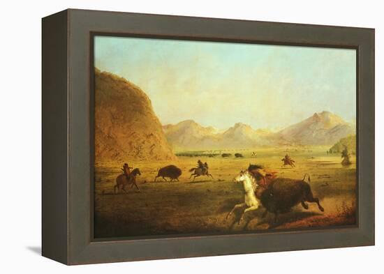 Buffalo Hunt-Alfred Jacob Miller-Framed Stretched Canvas