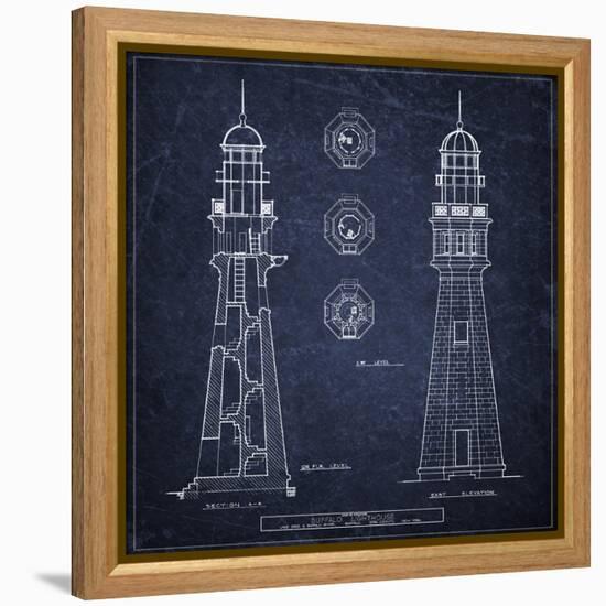 Buffalo Lighthouse Navy-Tina Carlson-Framed Stretched Canvas