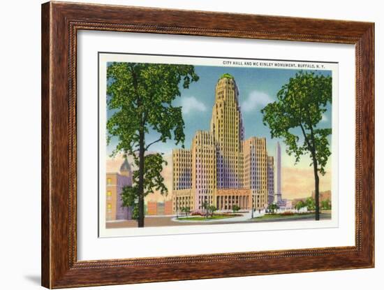 Buffalo, New York - Exterior View of City Hall and the McKinley Monument-Lantern Press-Framed Art Print