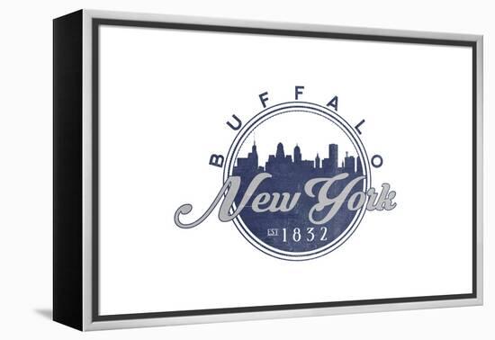 Buffalo, New York - Skyline Seal (Blue)-Lantern Press-Framed Stretched Canvas