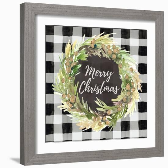 Buffalo Plaid Christmas Wreath-Lanie Loreth-Framed Art Print