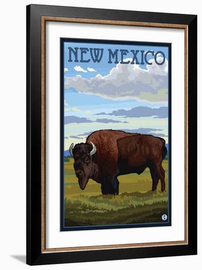 Buffalo Scene - New Mexico-Lantern Press-Framed Art Print