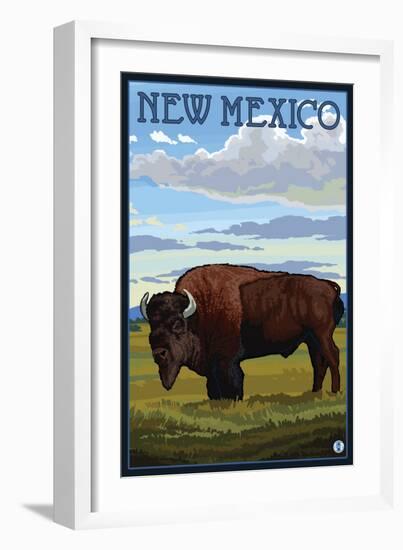 Buffalo Scene - New Mexico-Lantern Press-Framed Art Print