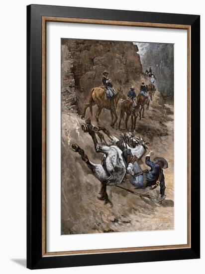 Buffalo Soldier and His Horse Taking a Tumble from the Trail, 1880s-null-Framed Giclee Print