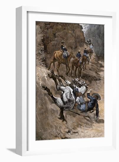 Buffalo Soldier and His Horse Taking a Tumble from the Trail, 1880s-null-Framed Giclee Print